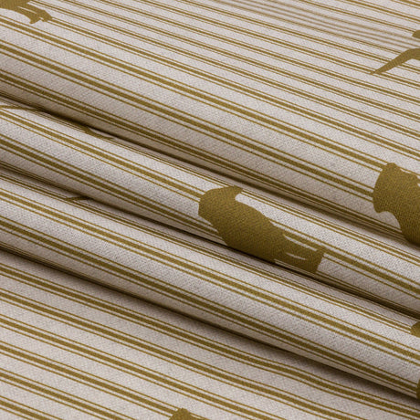 Cotton Canvas Print - Gold Dog Silhouettes and Ticking Stripes - British Imported