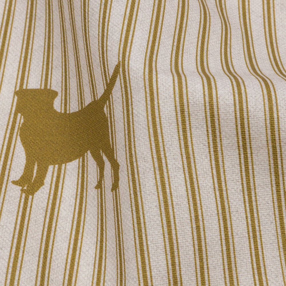 Cotton Canvas Print - Gold Dog Silhouettes and Ticking Stripes - British Imported