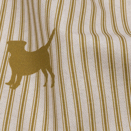 Cotton Canvas Print - Gold Dog Silhouettes and Ticking Stripes - British Imported