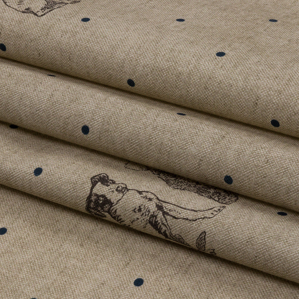 Cotton Canvas Print - Indigo Terriers and Polka Dots - British Imported