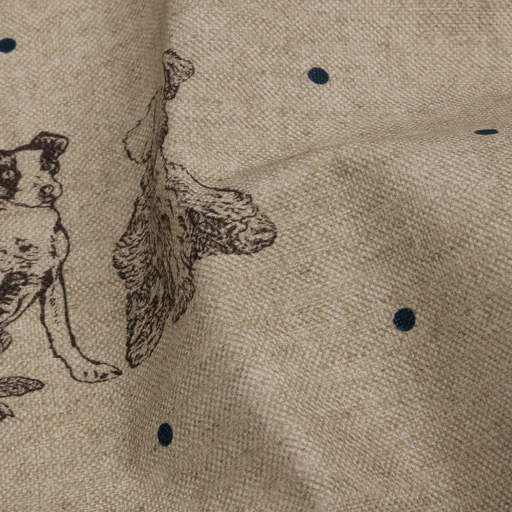 Cotton Canvas Print - Indigo Terriers and Polka Dots - British Imported