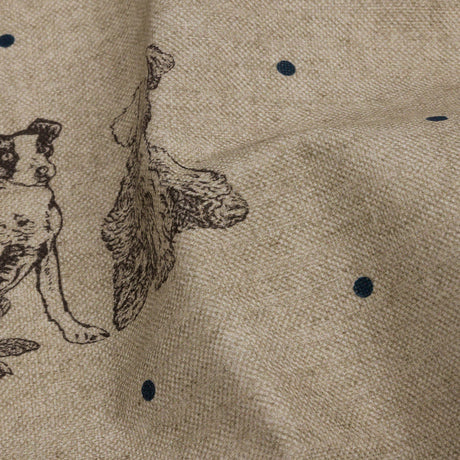 Cotton Canvas Print - Indigo Terriers and Polka Dots - British Imported