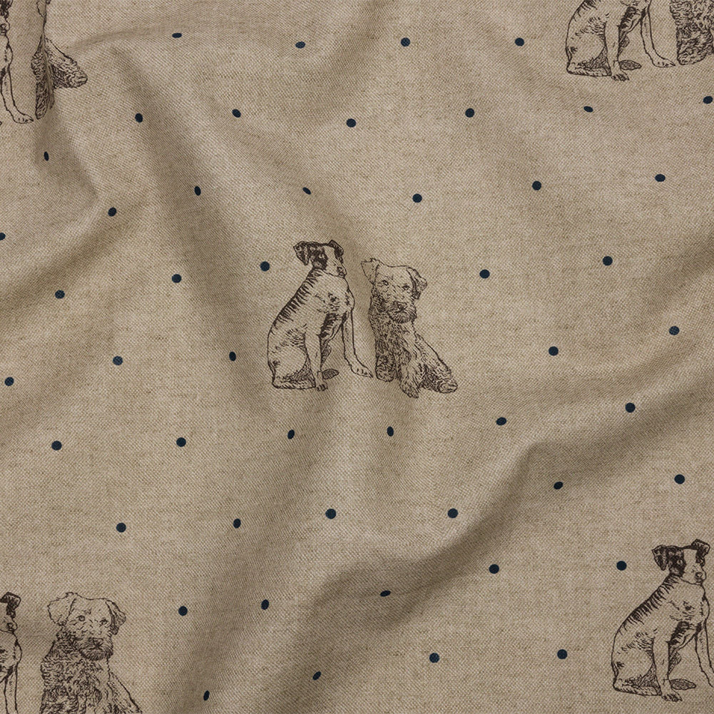 Cotton Canvas Print - Indigo Terriers and Polka Dots - British Imported