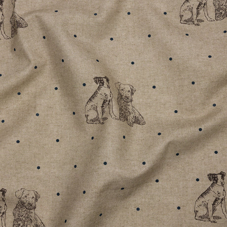 Cotton Canvas Print - Indigo Terriers and Polka Dots - British Imported