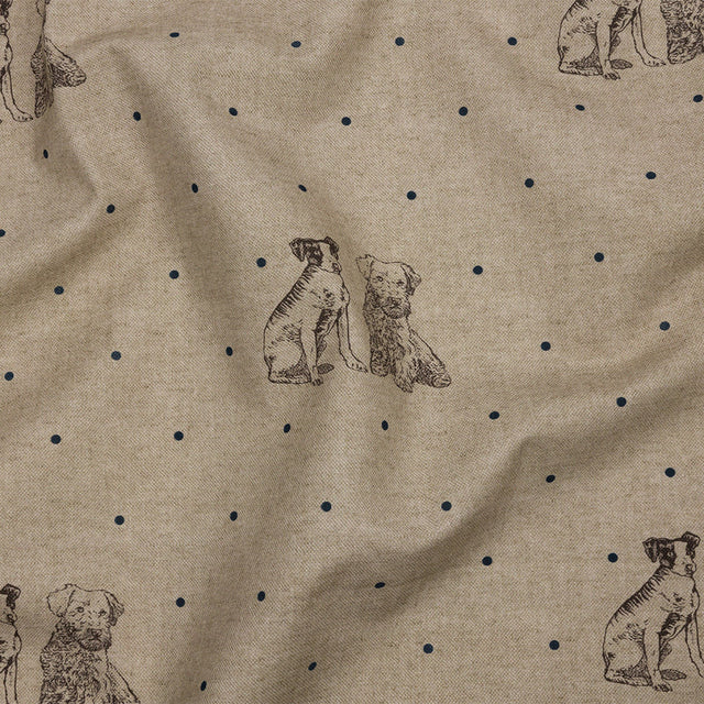 Cotton Canvas Print - Indigo Terriers and Polka Dots - British Imported