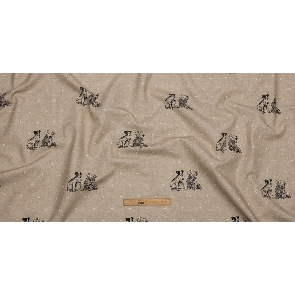 Cotton Canvas Print - Linen Terriers and Polka Dots - British Imported