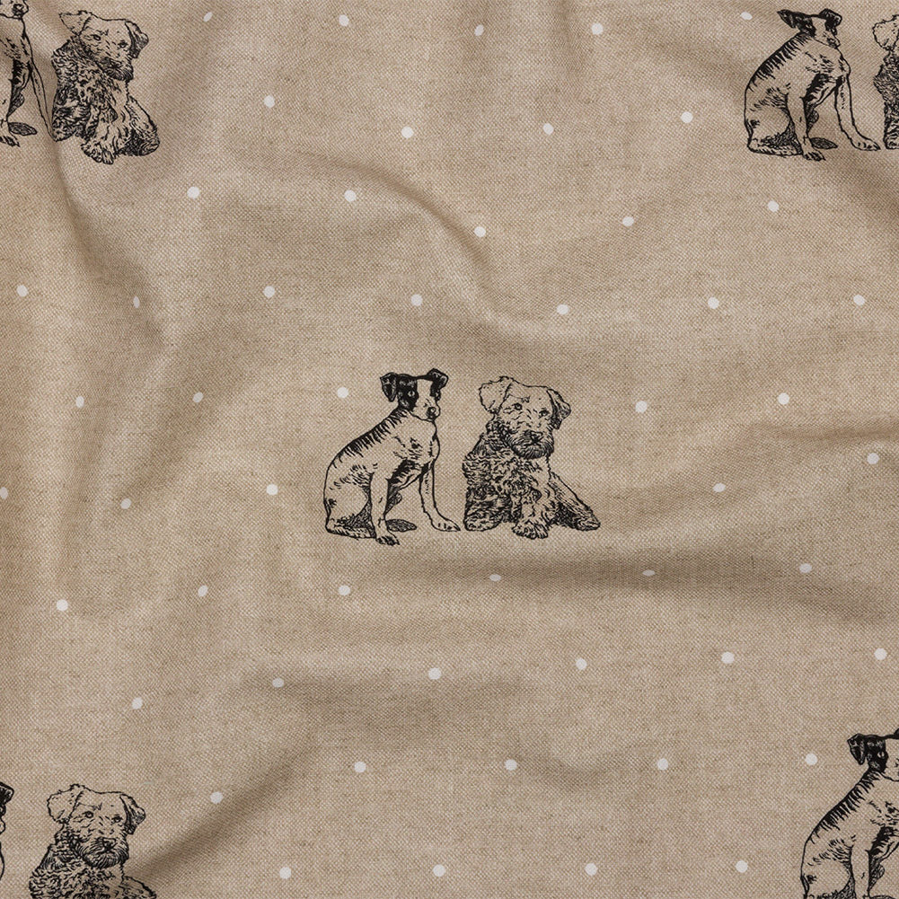 Cotton Canvas Print - Linen Terriers and Polka Dots - British Imported