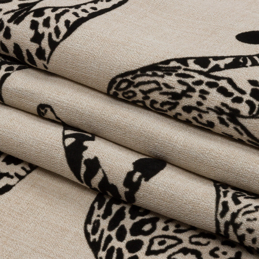 Flocked Polyester Drapery Woven - Ebony Jaguars - British Imported
