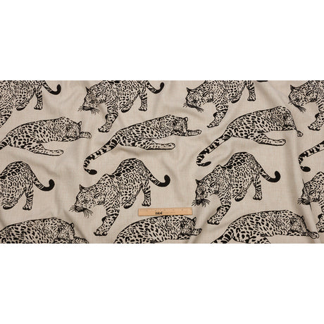 Flocked Polyester Drapery Woven - Ebony Jaguars - British Imported
