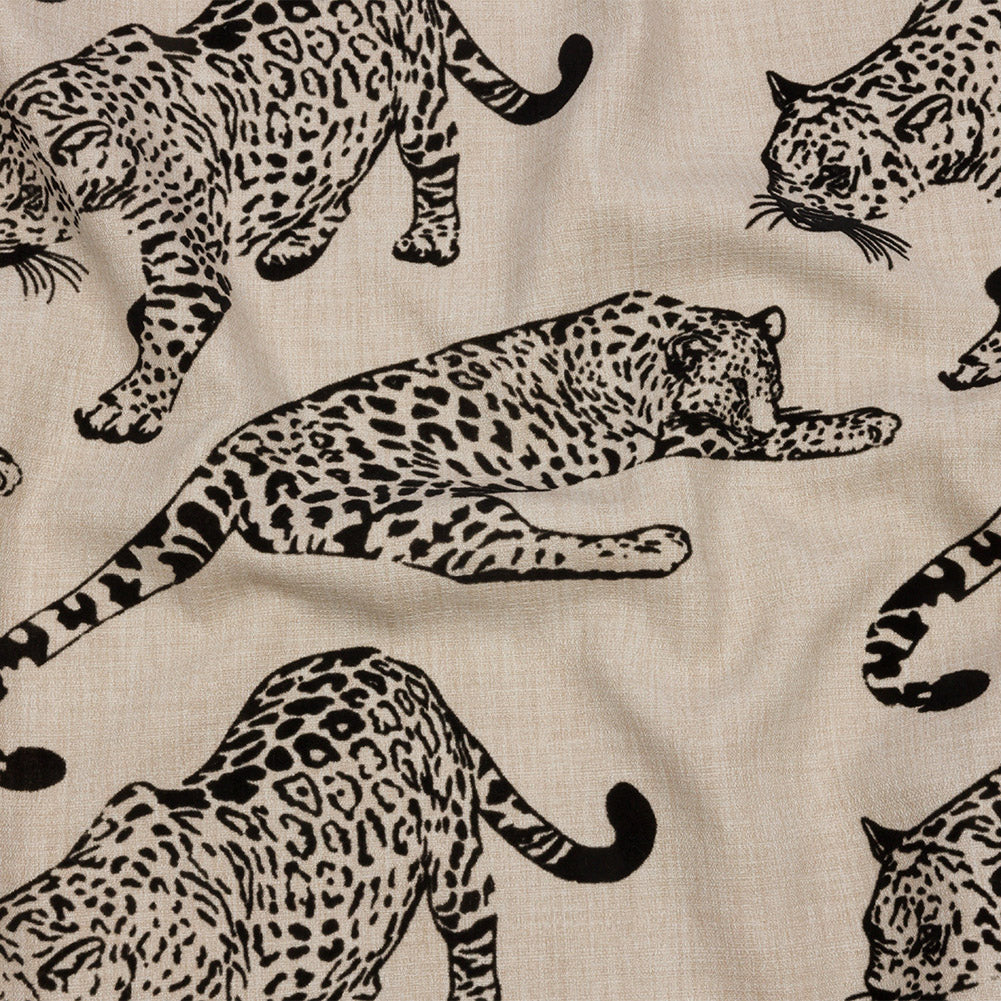 Flocked Polyester Drapery Woven - Ebony Jaguars - British Imported