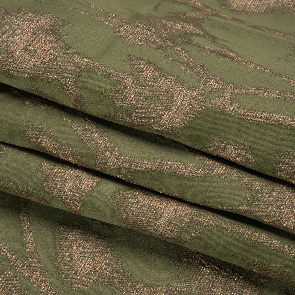 Metallic Drapery Jacquard - Olive Blurred Branches - British Imported