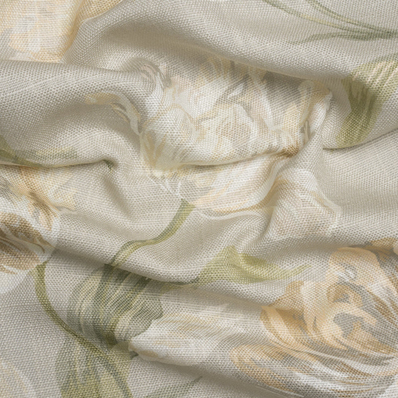 Viscose and Linen Drapery Woven Print - Sage Painting Flowers - British Imported