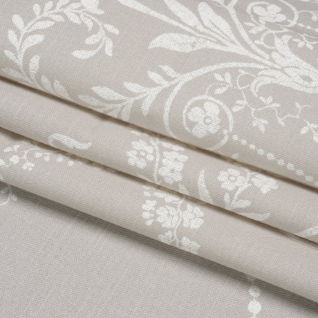 Cotton Canvas Print - Dove Grey Scrolls and Leaves - British Imported