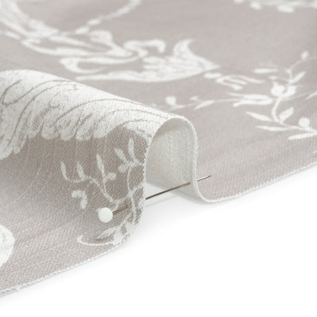 Cotton Canvas Print - Dove Grey Scrolls and Leaves - British Imported