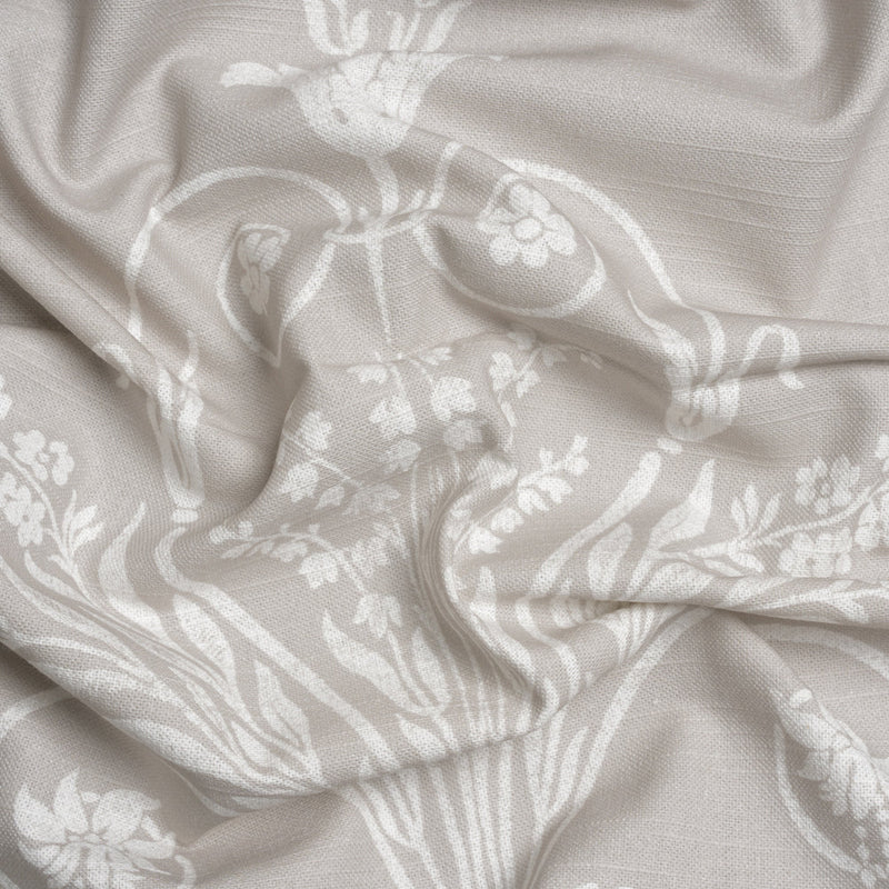 Cotton Canvas Print - Dove Grey Scrolls and Leaves - British Imported