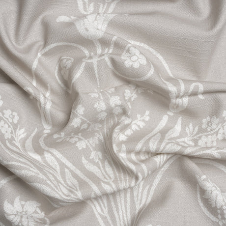 Cotton Canvas Print - Dove Grey Scrolls and Leaves - British Imported