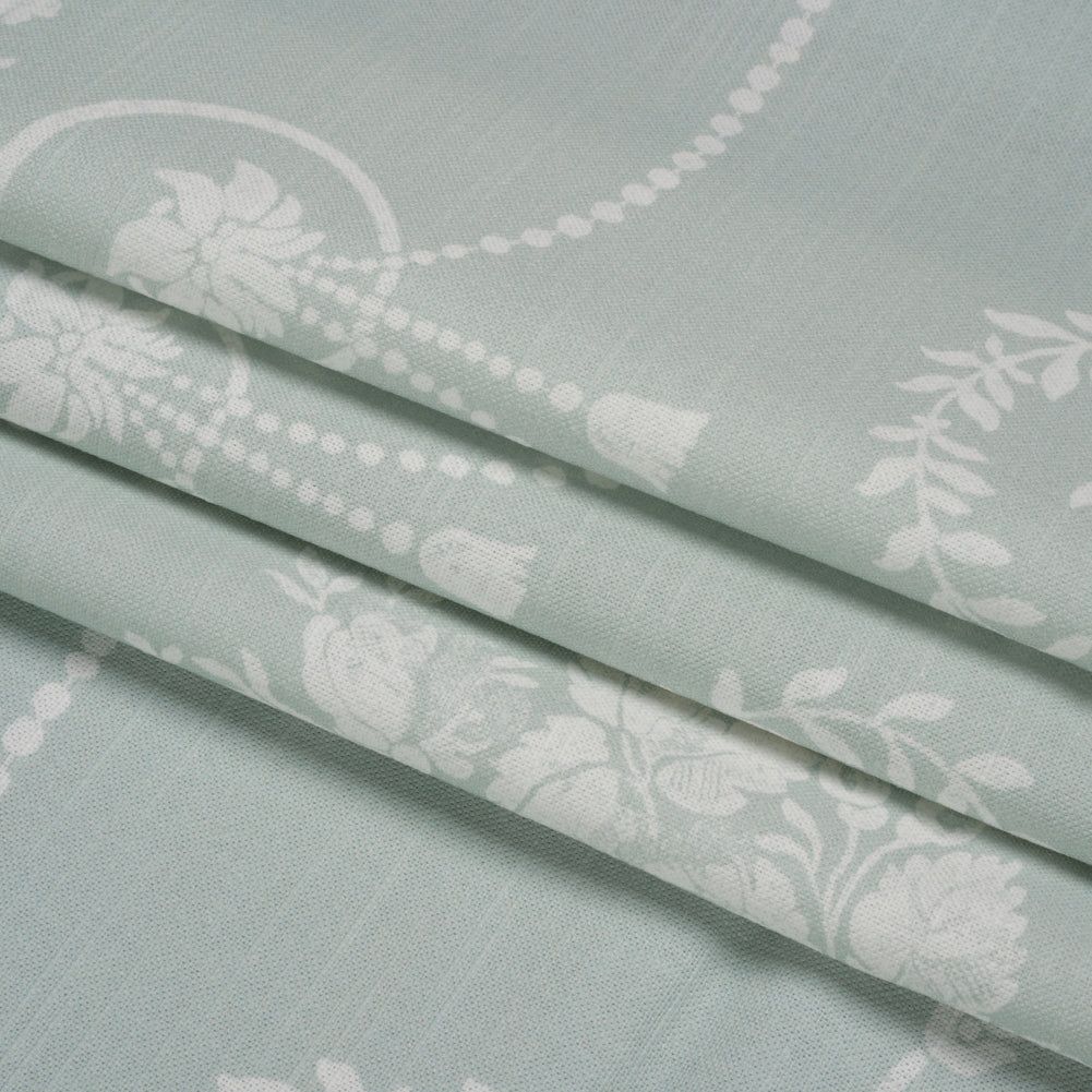 Cotton Canvas Print - Duckegg Scrolls and Leaves - British Imported