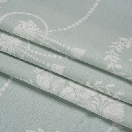 Cotton Canvas Print - Duckegg Scrolls and Leaves - British Imported