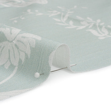 Cotton Canvas Print - Duckegg Scrolls and Leaves - British Imported