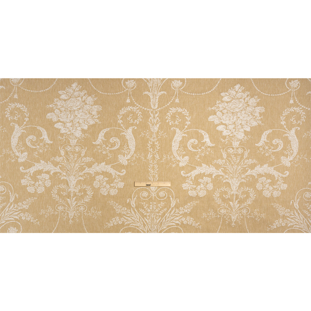 Polyester and Cotton Jacquard - Gold Scrolls and Leaves - British Imported