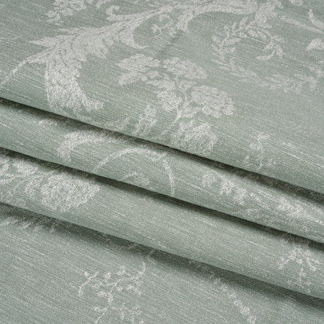 Polyester and Cotton Jacquard - Gray Green Scrolls and Leaves - British Imported