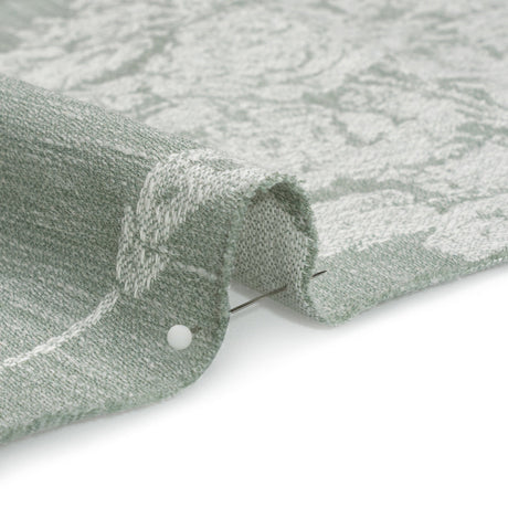 Polyester and Cotton Jacquard - Gray Green Scrolls and Leaves - British Imported