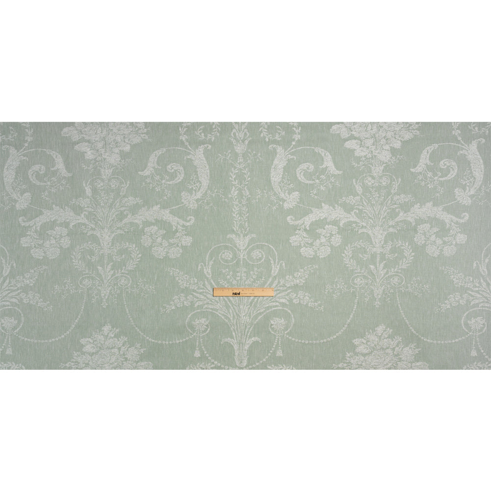 Polyester and Cotton Jacquard - Gray Green Scrolls and Leaves - British Imported