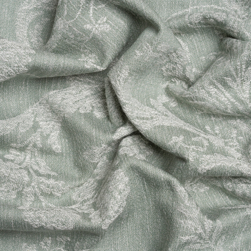 Polyester and Cotton Jacquard - Gray Green Scrolls and Leaves - British Imported