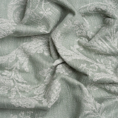 Polyester and Cotton Jacquard - Gray Green Scrolls and Leaves - British Imported