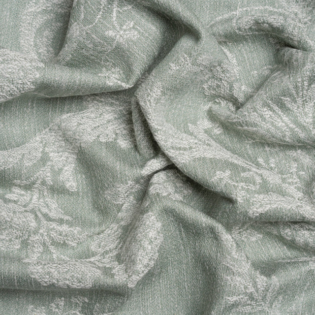 Polyester and Cotton Jacquard - Gray Green Scrolls and Leaves - British Imported