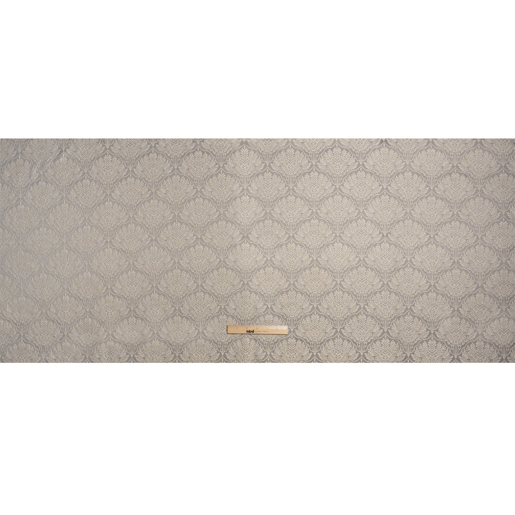Metallic Drapery Jacquard - Dove Leafy Fans - British Imported