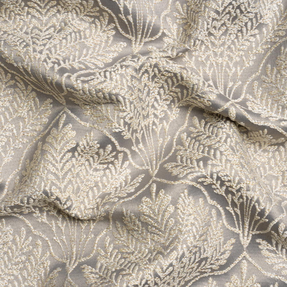 Metallic Drapery Jacquard - Dove Leafy Fans - British Imported