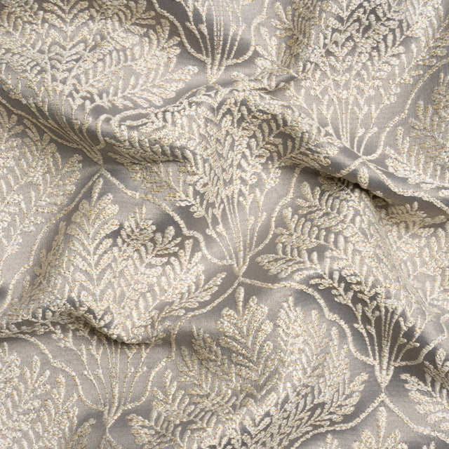 Metallic Drapery Jacquard - Dove Leafy Fans - British Imported
