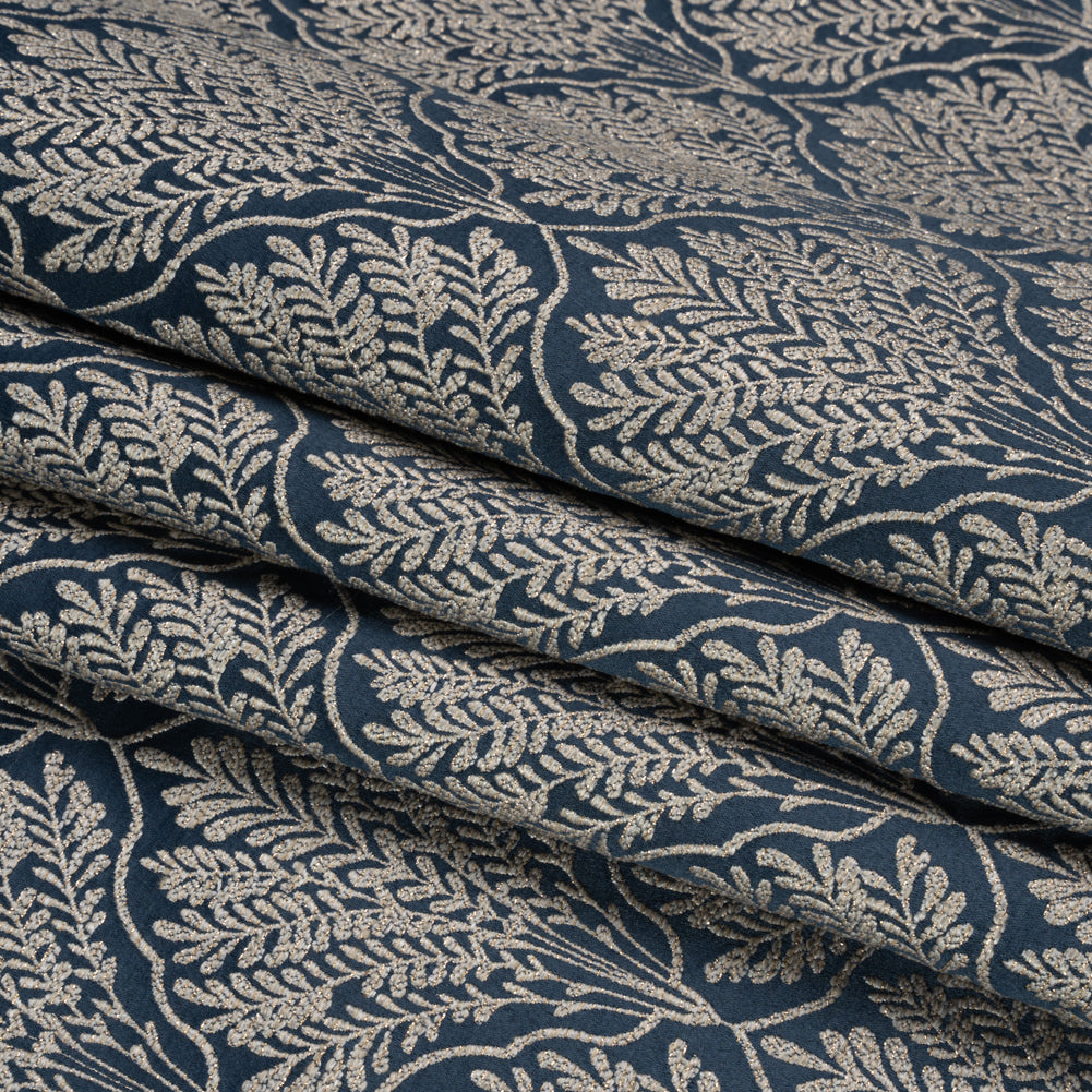 Metallic Drapery Jacquard - Ink Leafy Fans - British Imported