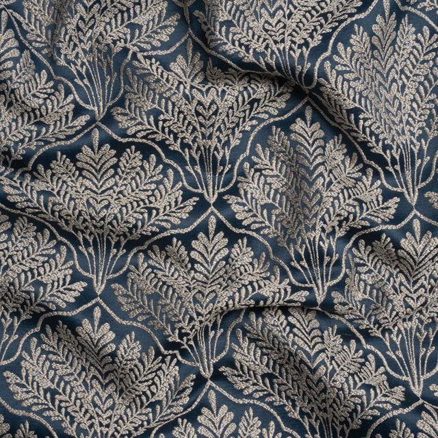 Metallic Drapery Jacquard - Ink Leafy Fans - British Imported