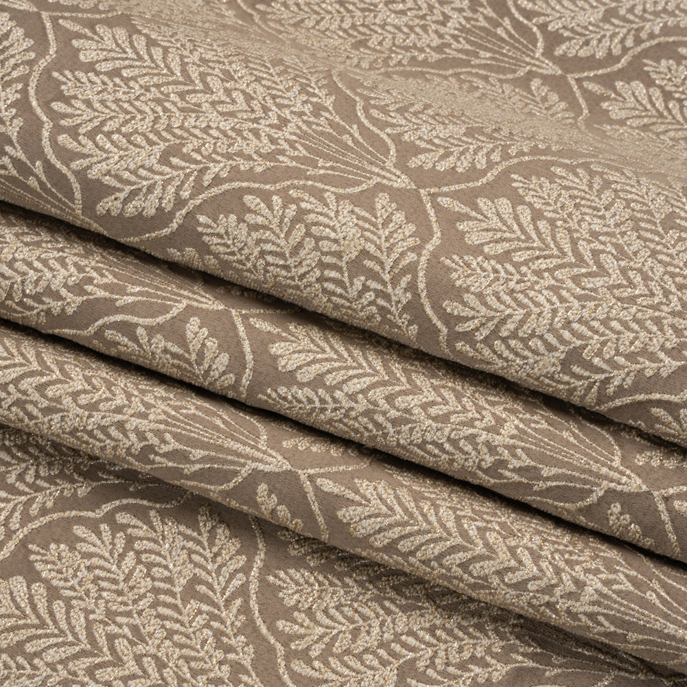 Metallic Drapery Jacquard - Mole Leafy Fans - British Imported