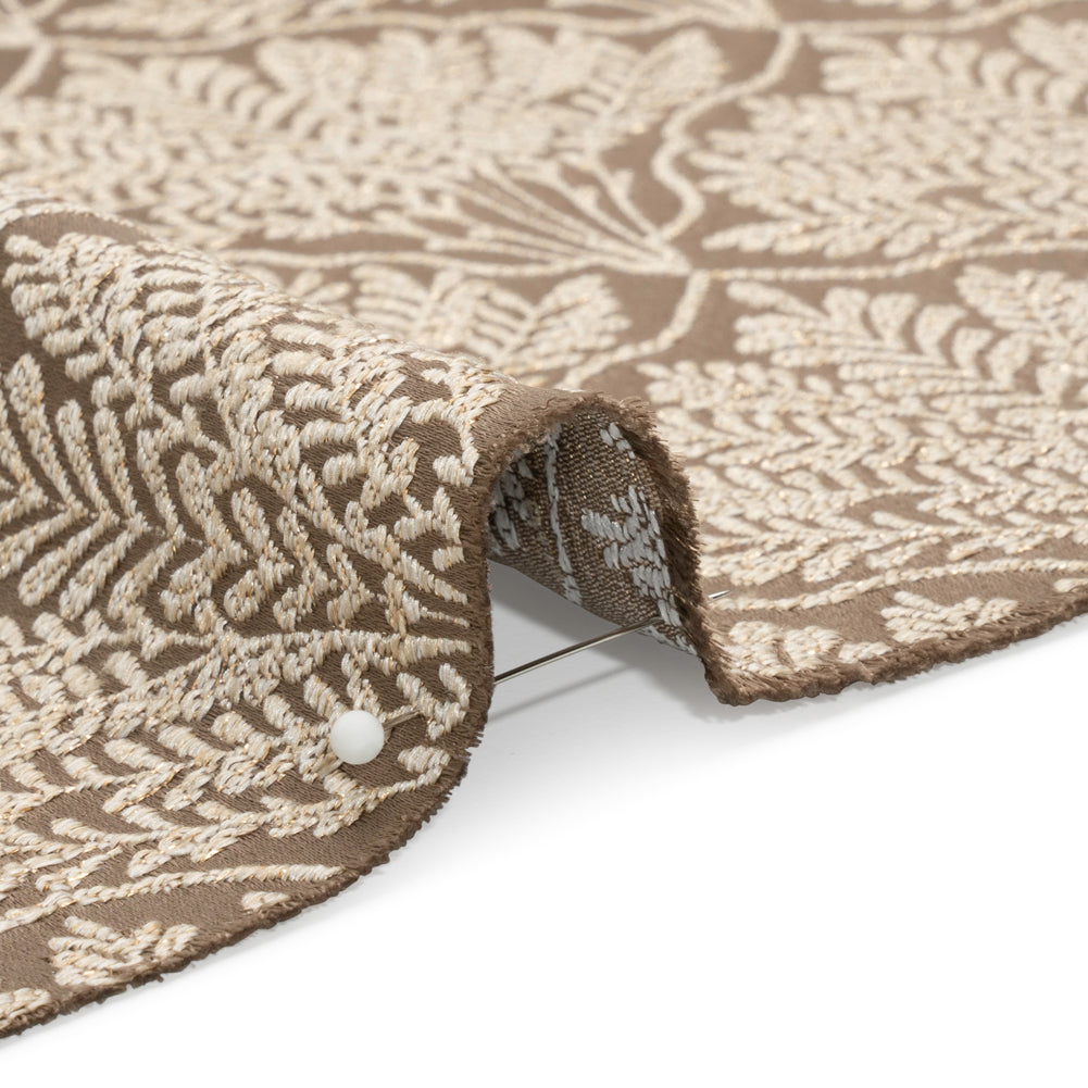 Metallic Drapery Jacquard - Mole Leafy Fans - British Imported