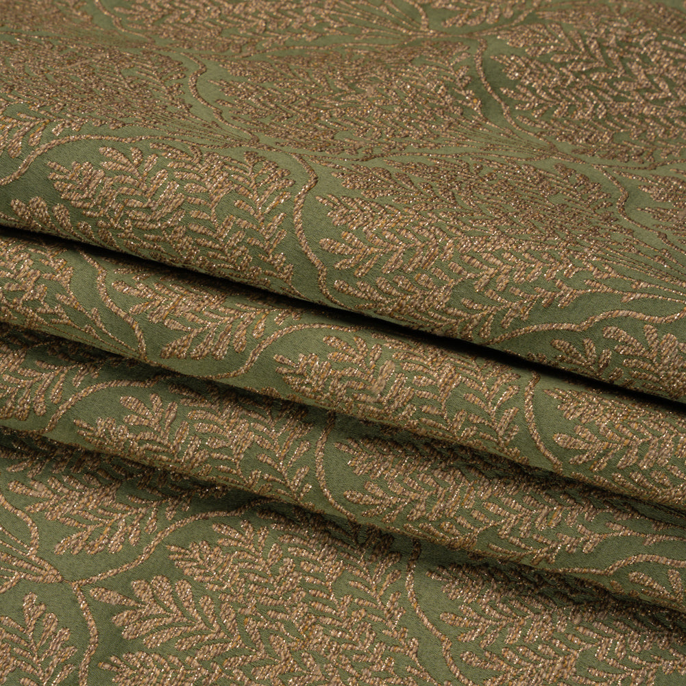 Metallic Drapery Jacquard - Olive Leafy Fans - British Imported
