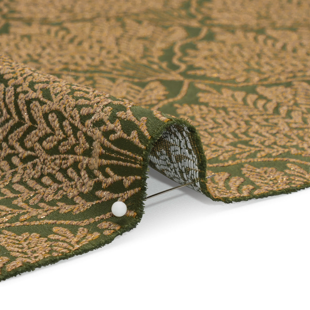 Metallic Drapery Jacquard - Olive Leafy Fans - British Imported