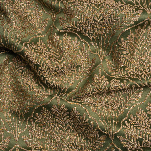 Metallic Drapery Jacquard - Olive Leafy Fans - British Imported