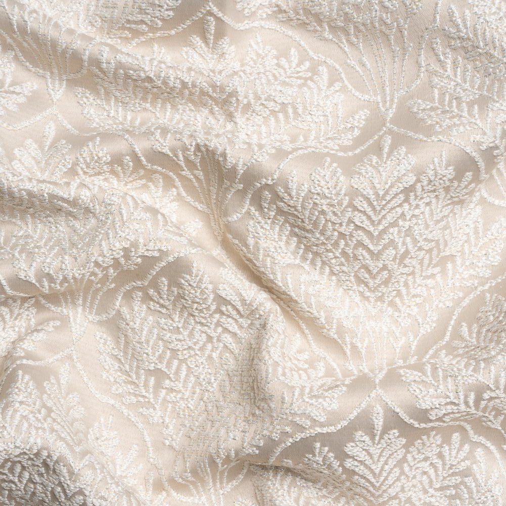 Metallic Drapery Jacquard - Porcelain Leafy Fans - British Imported
