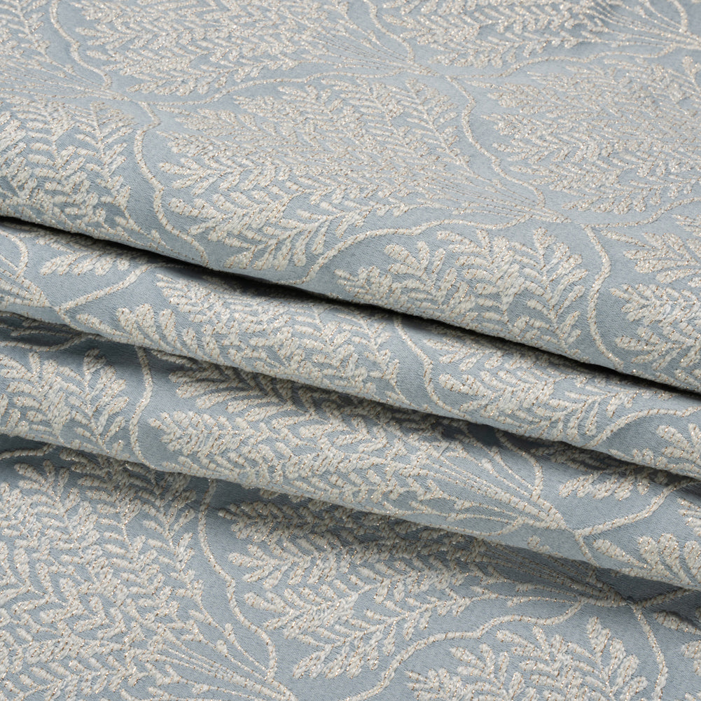 Metallic Drapery Jacquard - Wedgewood Leafy Fans - British Imported