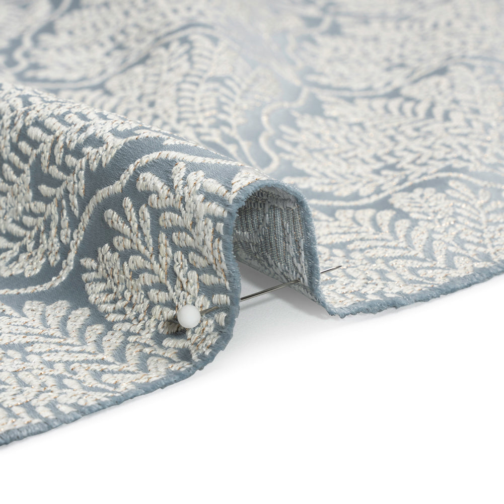 Metallic Drapery Jacquard - Wedgewood Leafy Fans - British Imported
