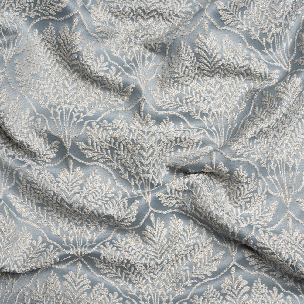 Metallic Drapery Jacquard - Wedgewood Leafy Fans - British Imported