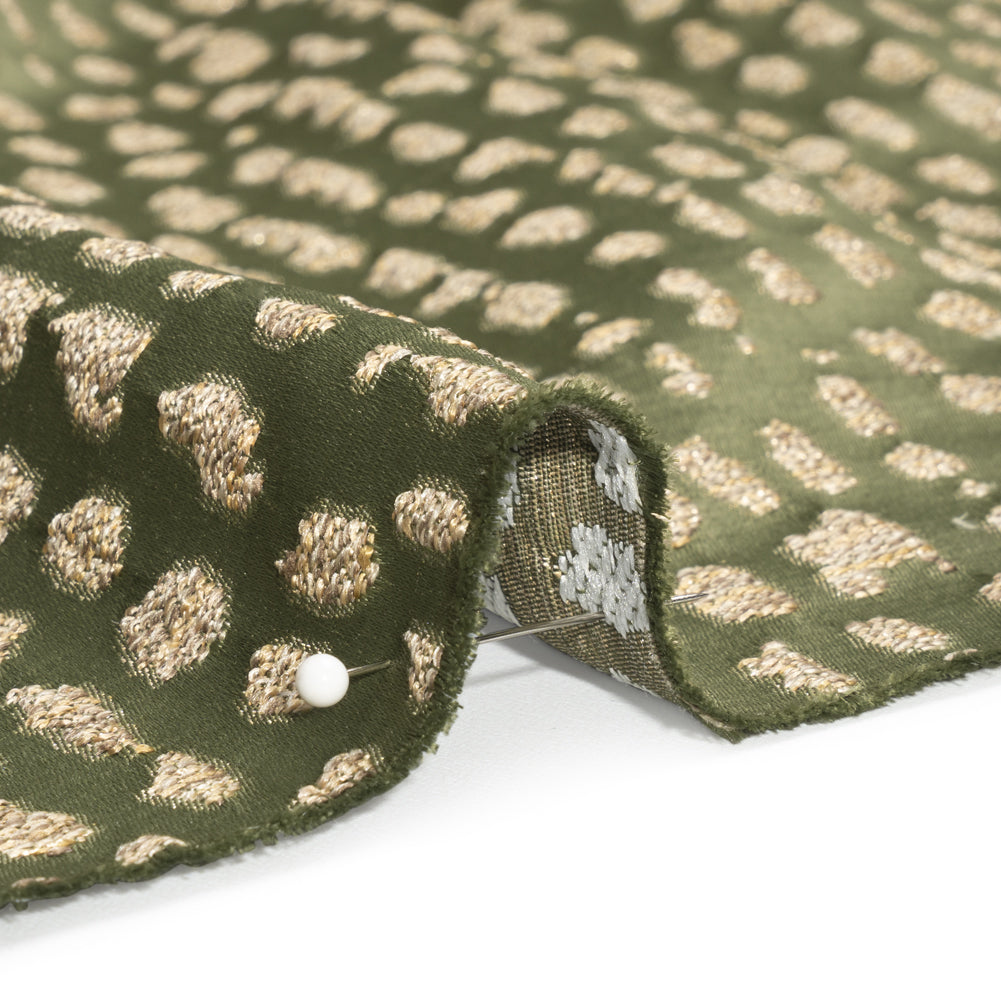 Metallic Drapery Jacquard - Olive Spotted Abstract - British Imported