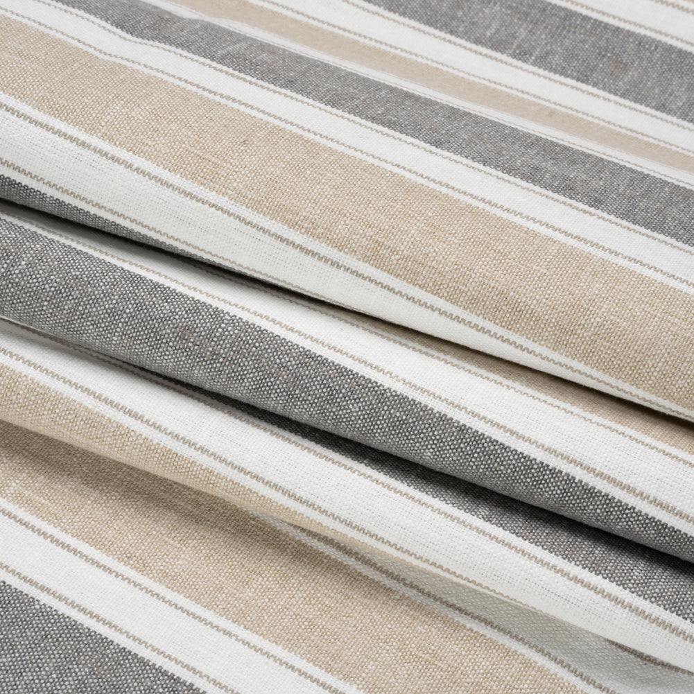 Slubbed Cotton Blend Woven - Ash Wide Stripes - British Imported