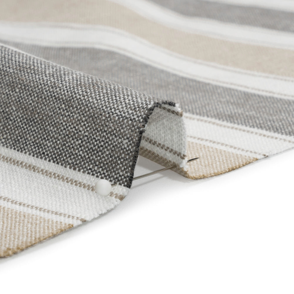 Slubbed Cotton Blend Woven - Ash Wide Stripes - British Imported