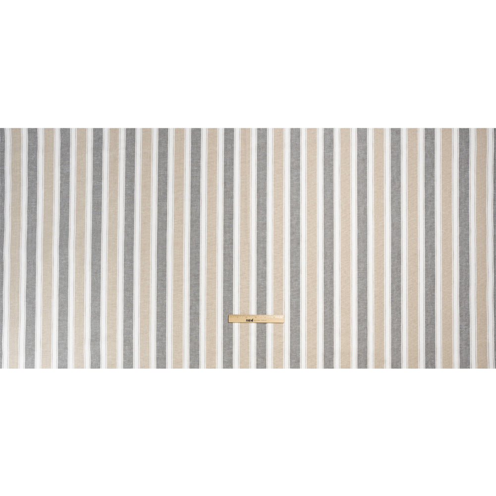 Slubbed Cotton Blend Woven - Ash Wide Stripes - British Imported