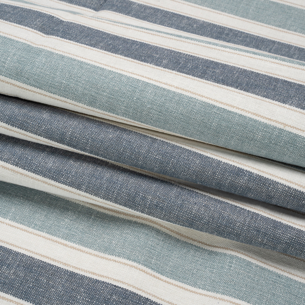 Slubbed Cotton Blend Woven - Denim Wide Stripes - British Imported
