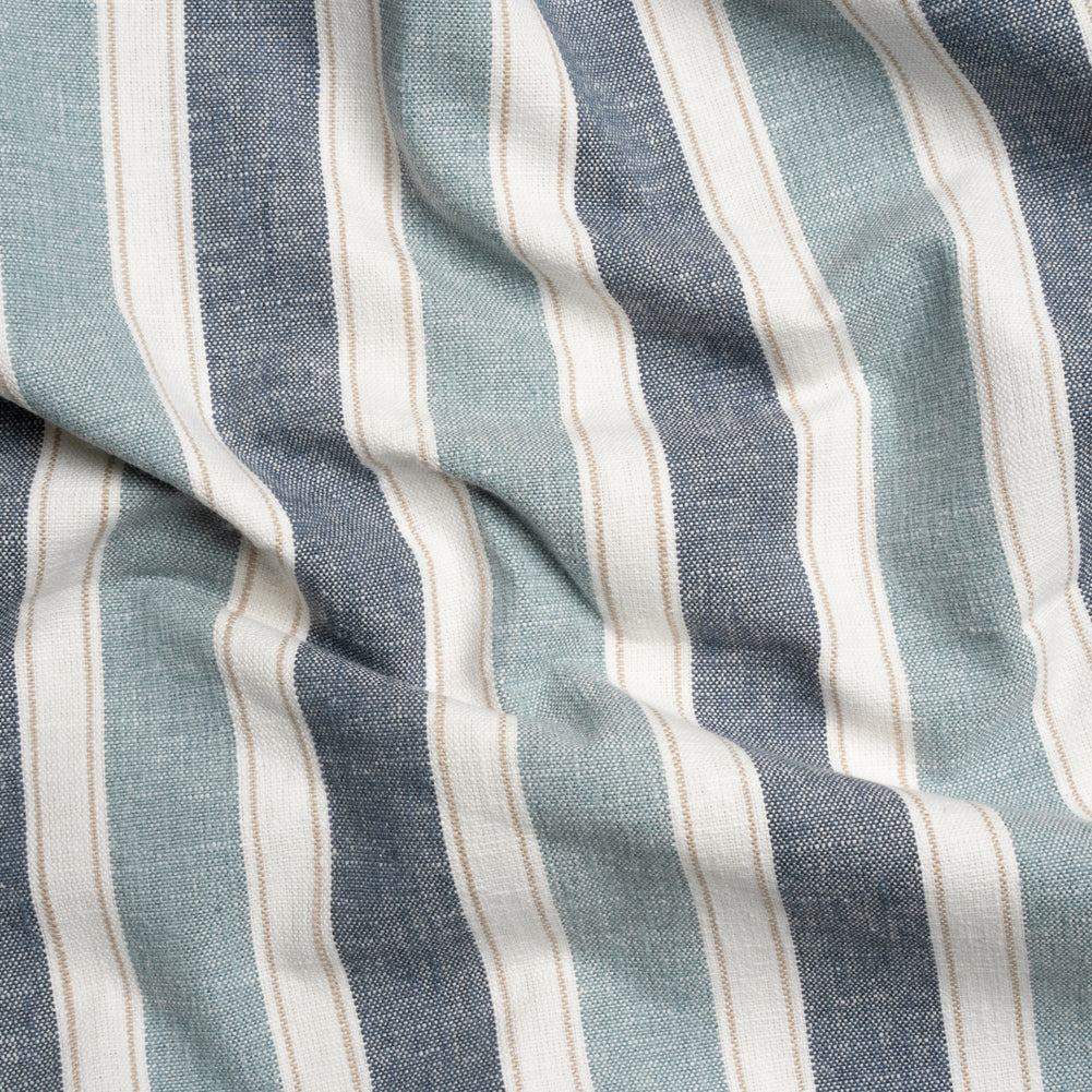 Slubbed Cotton Blend Woven - Denim Wide Stripes - British Imported